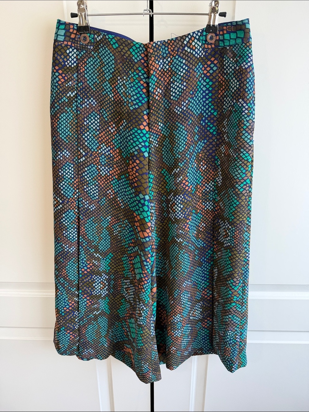 Anthropologie Mosaic-Print Culottes in Teal, Brown and Navy - NWOT